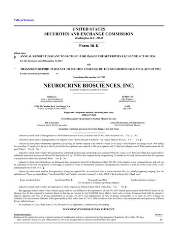 Thumbnail Neurocrine Biosciences
 10-K Annual Report 2013