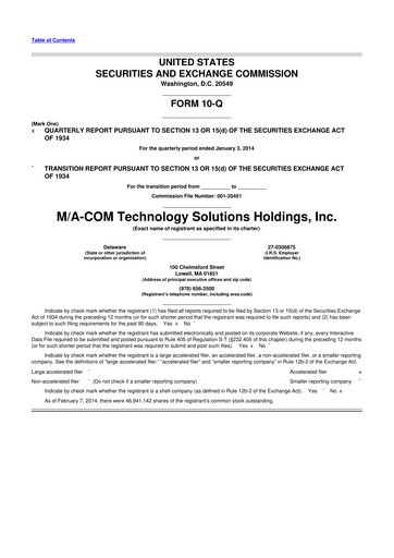 Miniature MACOM Technology Solutions 10-Q Rapport trimestriel 2014 