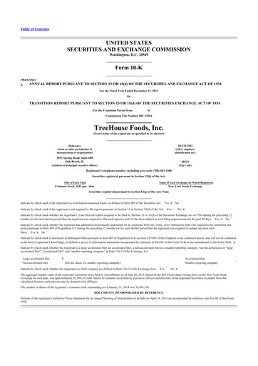 Thumbnail TreeHouse Foods
 10-K Annual Report 2013