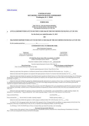 Thumbnail Zebra Technologies 10-K Annual Report 2013