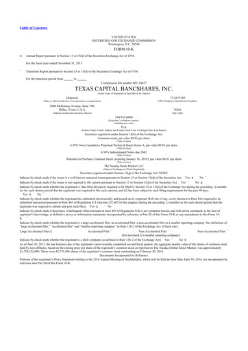 Miniature Texas Capital Bancshares 10-K Rapport annuel 2013