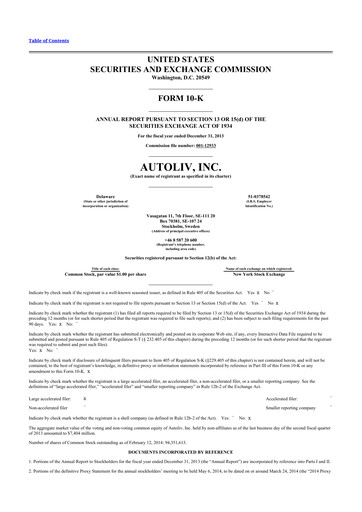 Thumbnail Autoliv 10-K Annual Report 2013