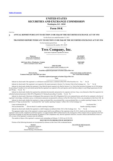 Thumbnail Trex 10-K Annual Report 2013