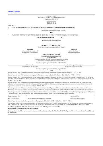 Thumbnail BJ's Restaurants
 10-K Annual Report 2013