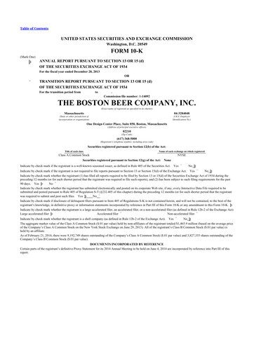 Thumbnail Boston Beer Company 10-K Annual Report 2013