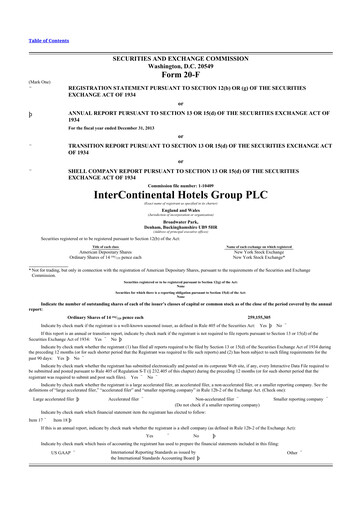 Thumbnail InterContinental Hotels Group
 20-F Annual Report 