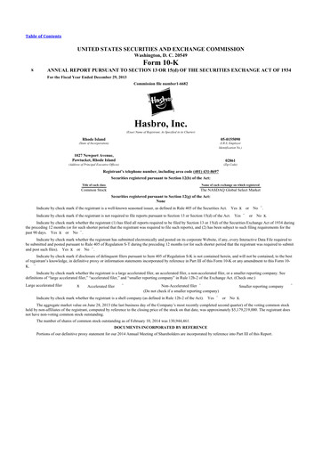 Thumbnail Hasbro 10-K Annual Report 2013