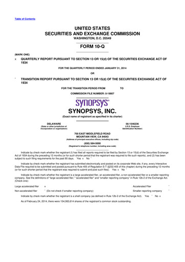 Thumbnail Synopsys 10-Q Quarterly Report FY2014 