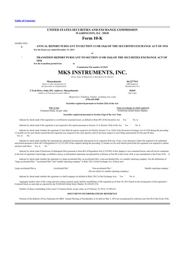 Thumbnail MKS Instruments 10-K Annual Report 2013
