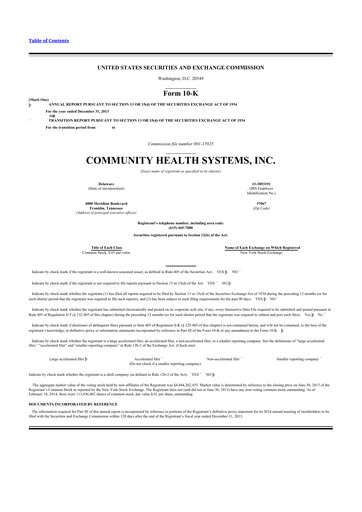 Thumbnail Community Health Systems
 10-K Annual Report 2013