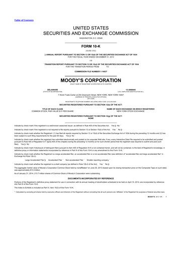 Thumbnail Moody's 10-K Annual Report 2013