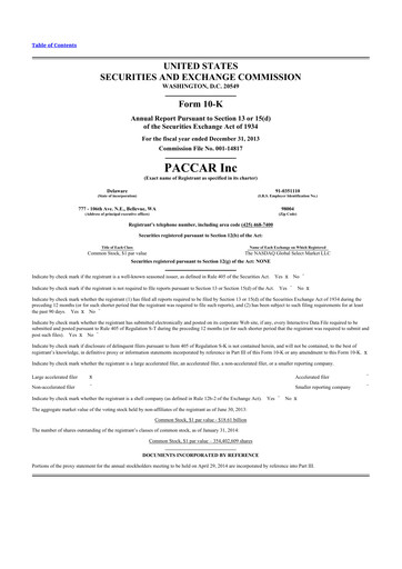 Thumbnail Paccar 10-K Annual Report 2013