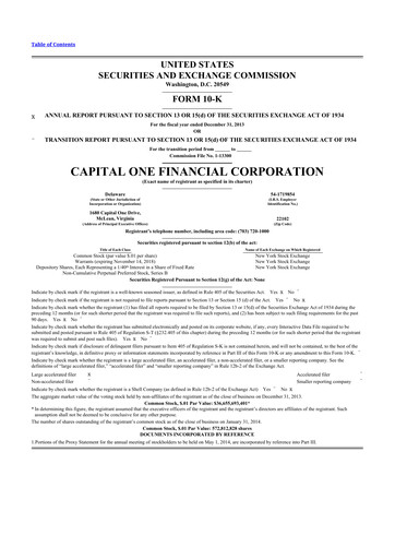 Miniature Capital One 10-K Rapport annuel 2013