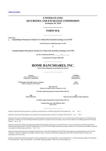 Thumbnail Home BancShares
 10-K Annual Report 2013