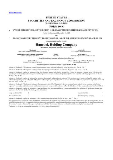 Thumbnail Hancock Whitney 10-K Annual Report 2013