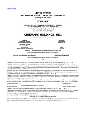 Thumbnail Cinemark Theatres
 10-K Annual Report 2013