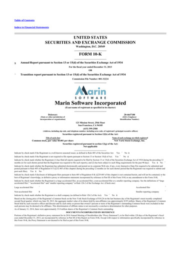 Thumbnail Marin Software 10-K Annual Report 2013