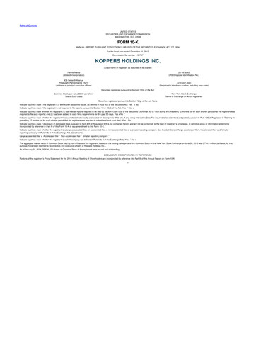 Thumbnail Koppers Holdings 10-K Annual Report 2013