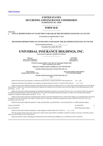 Thumbnail Universal Insurance Holdings 10-K Annual Report 2013