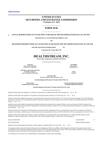 Thumbnail HealthStream 10-K Annual Report 2013