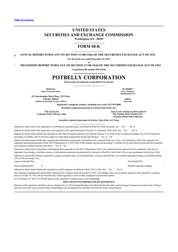 Thumbnail Potbelly Corporation 10-K Annual Report 2013