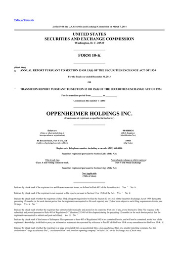 Thumbnail Oppenheimer Holdings
 10-K Annual Report 2013