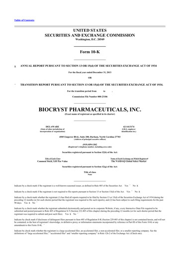Thumbnail BioCryst Pharmaceuticals
 10-K Annual Report 2013