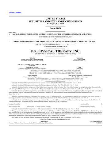 Miniature U.S. Physical Therapy, Inc. 10-K Rapport annuel 2013