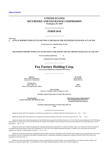 Thumbnail Fox Factory Holding 10-K Annual Report 2013