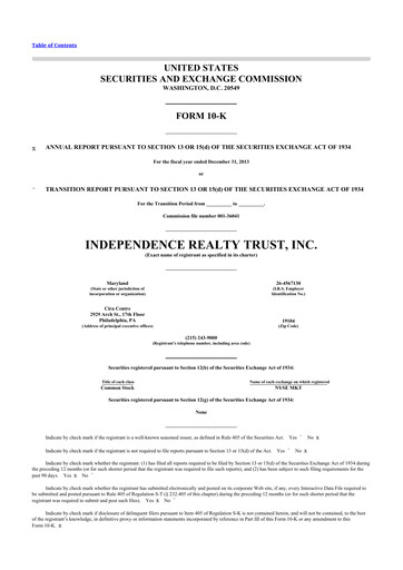Miniature Independence Realty Trust
 10-K Rapport annuel 2013