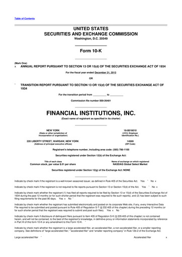 Thumbnail Financial Institutions 10-K Annual Report 2013