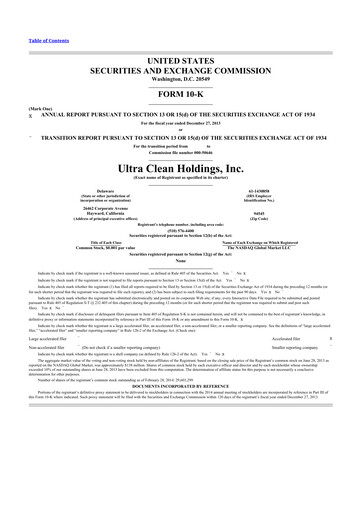 Vorschaubild UCT (Ultra Clean Holdings) 10-K Jahresbericht 2013