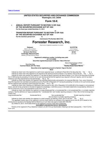 Thumbnail Forrester Research
 10-K Annual Report 2013