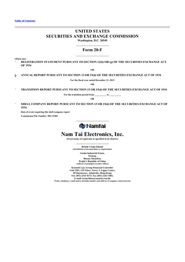 Thumbnail Nam Tai Property 20-F Annual Report 2013