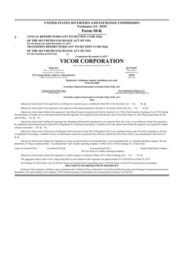 Vorschaubild Vicor
 10-K Jahresbericht 2013