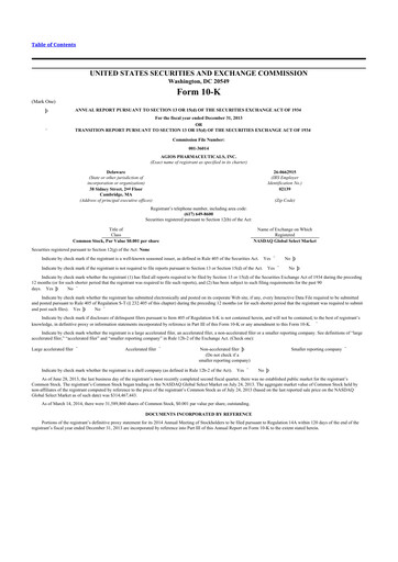 Thumbnail Agios Pharmaceuticals
 10-K Annual Report 2013