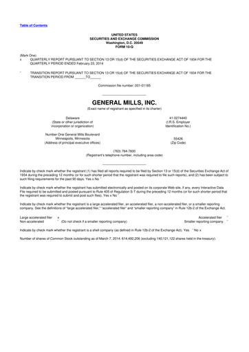 Thumbnail General Mills 10-Q Quarterly Report FY2014 