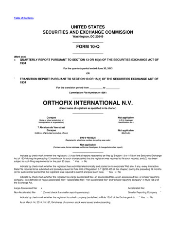 Thumbnail Orthofix Medical
 10-Q Quarterly Report FY2013 