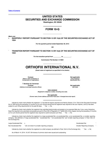 Thumbnail Orthofix Medical
 10-Q Quarterly Report FY2013 