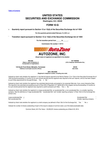 Miniature AutoZone 10-Q Rapport trimestriel 2014 