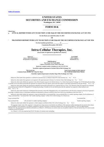 Thumbnail Intra-Cellular Therapies 10-K Annual Report 2013