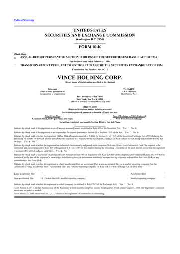 Thumbnail Vince Holding 10-K Annual Report 2013