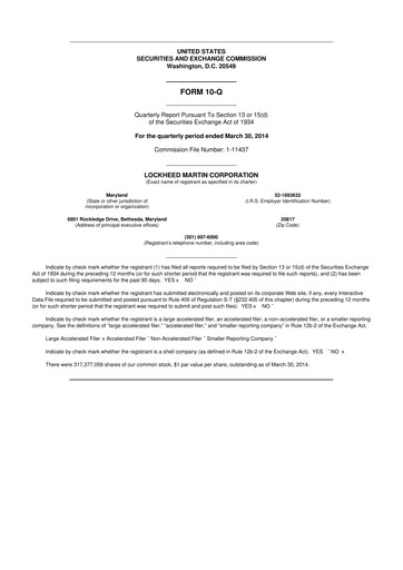 Thumbnail Lockheed Martin 10-Q Quarterly Report FY2014 