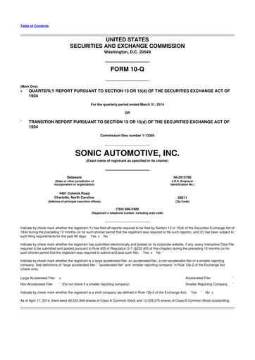 Thumbnail Sonic Automotive
 10-Q Quarterly Report FY2014 