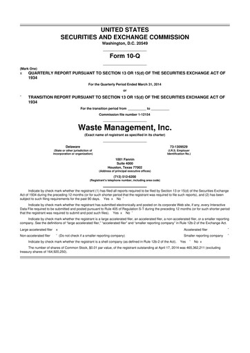 Thumbnail Waste Management 10-Q Quarterly Report FY2014 