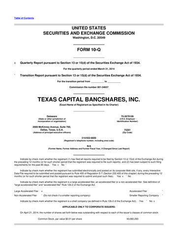 Thumbnail Texas Capital Bancshares 10-Q Quarterly Report FY2014 