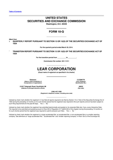 Thumbnail Lear Corporation
 10-Q Quarterly Report FY2014 