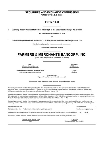 Thumbnail Farmers & Merchants Bancorp 10-Q Quarterly Report FY2014 