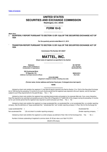 Thumbnail Mattel
 10-Q Quarterly Report FY2014 