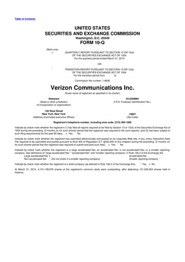 Thumbnail Verizon 10-Q Quarterly Report FY2014 